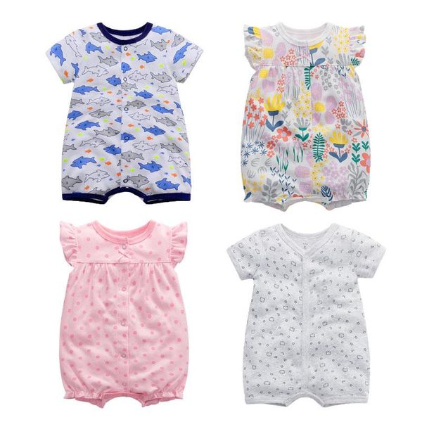 

pieces of summer born romper cotton short-sleeved boy baby clothes girl printing suit crawling 6-24m jumpsuits, Blue