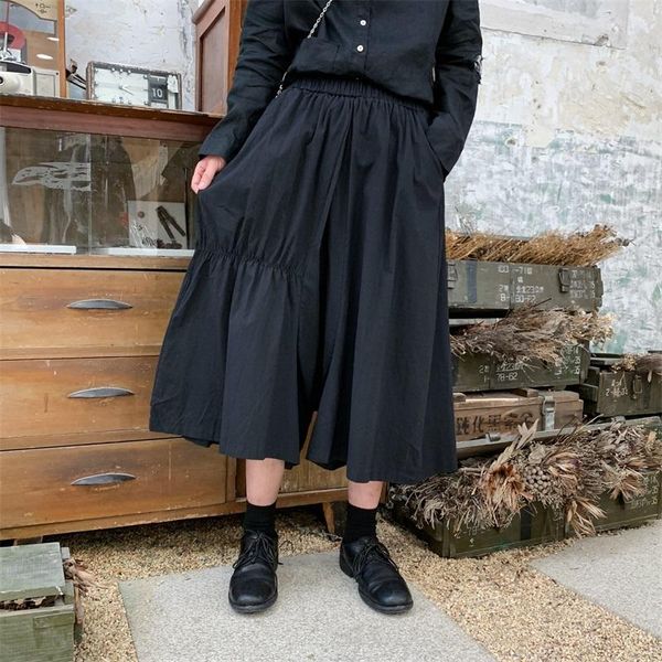 

men's pants original dark black pleated seven-minute trousers with high waist and wide legs m-5xl large cotton linen for men