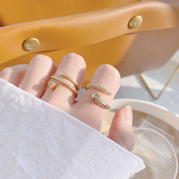 

south korea east gate design feeling micro inlaid zircon nail modeling cool wind small snake temperament opening female ring, Black