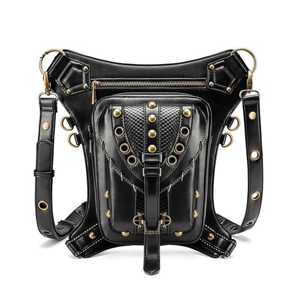 

waist bags women steampunk rivet bag mobile phone messenger outdoor black multi-purpose tactical zipper weave purse