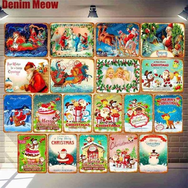 

merry christmas retro poster vintage metal tin sign home bar cafe room pub decoration santa claus decor wall art stickers n319