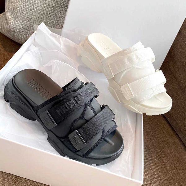 

slippers sandals d family slippers women's summer 2021 velcro letter muffin thick bottom sandalszly, Black