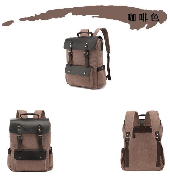 

backpack style canvas crazy horse leather belt buckle waterproof men's bag