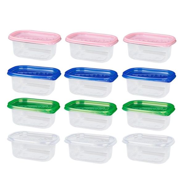 

12pcs 280ml rectangular lunch boxes disposable container kitchen sealed box for fruit cake(green and blue trans storage bottles & jars