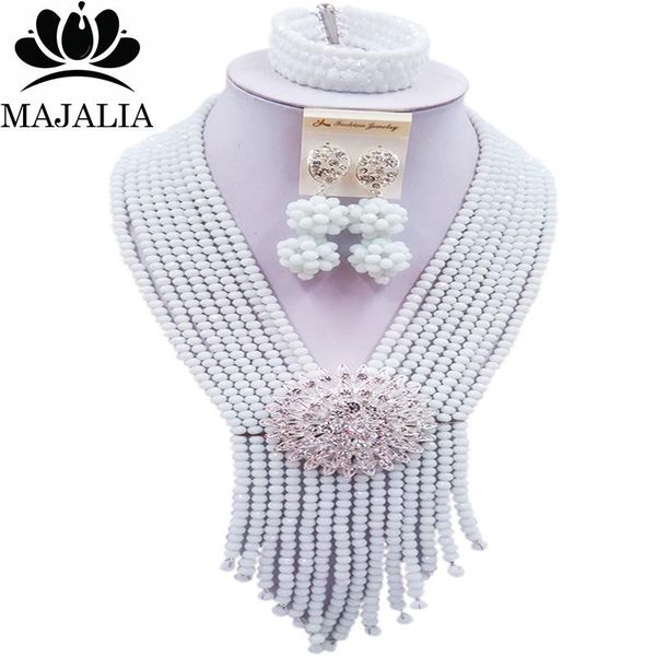 

earrings & necklace majalia luxury african beads jewelry set white crystal bride nigerian wedding sets 8cs001, Silver
