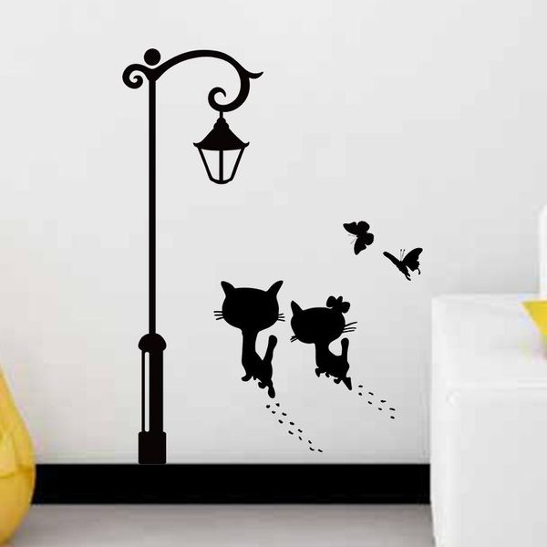 

wall stickers sweet couple cat street light butterfly decorative for kids room living decal home decor