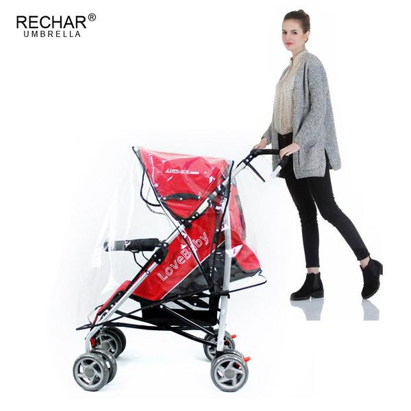 

universal baby canopy waterproof stroller rain cover wind shield most pushchairs pvc environmental material gear, Red;brown