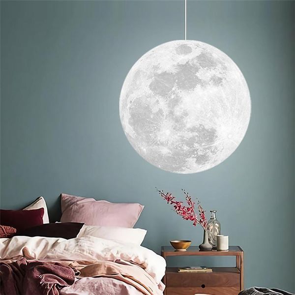Imprima Lua Pingente Lâmpada Novidade Atmosfera Criativa Luz 18W LED pendurada para o quarto decoração em casa Lâmpadas de iluminação interna