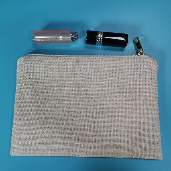 

cosmetic pouch wholesale girls polyester linen travel makeup bags with golden zipper for diy heat transferring sublimation 7*10