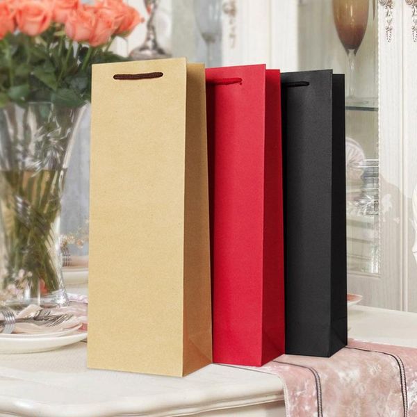 

gift wrap 10pcs kraft paper wine bags with handles red packaging oil champagne single carrier holder bottle tote bag