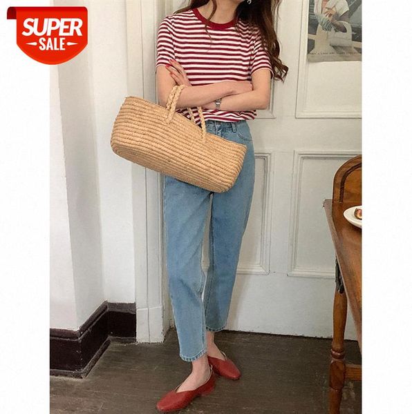 

tg net red striped t-shirt female korean version of the color matching round neck short-sleeved casual bottoming 12371 #m96j, Black;gray