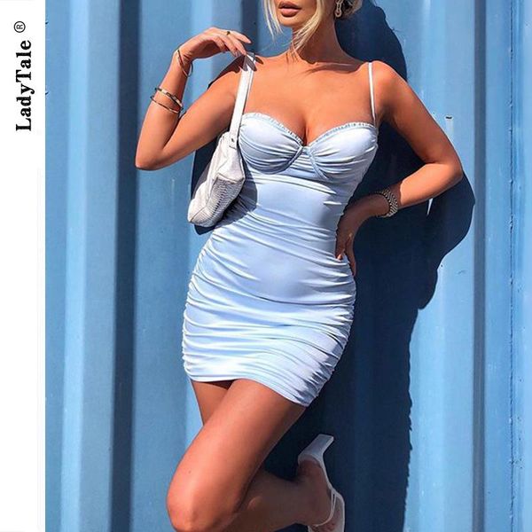 

casual dresses ladytale spaghetti strap mini satin woman dress backless off shoulder for women ruched stretch night club, Black;gray