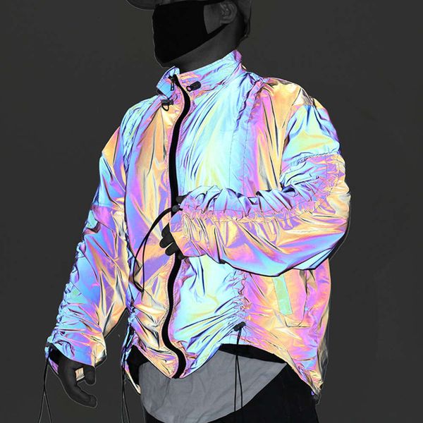 

men's jackets coats european royal blue colorful reflective drawstring jacket personalized casual coat pamj, Black;brown