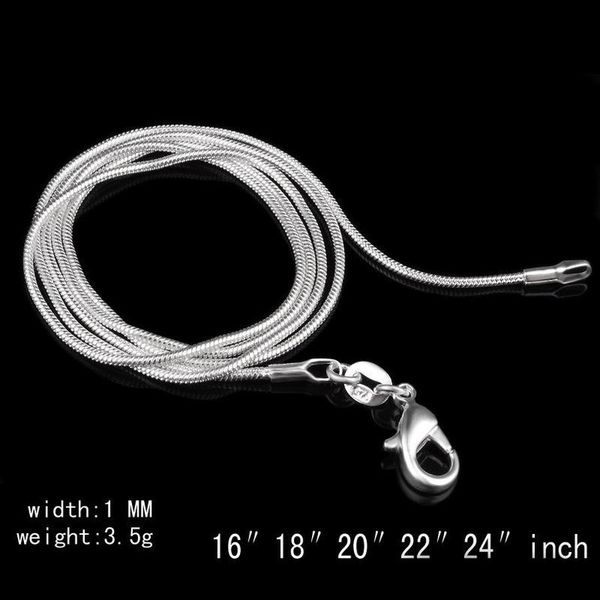 

2021 sterling silver plated snake chain necklaces for woman lobster clasps smooth chain statement jewelry size 1mm 16 18 20 22 24 inch