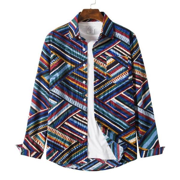 

men's casual shirts sale plus size 5xl men fashion corduroy striped pattern printed long sleeve shirt, White;black