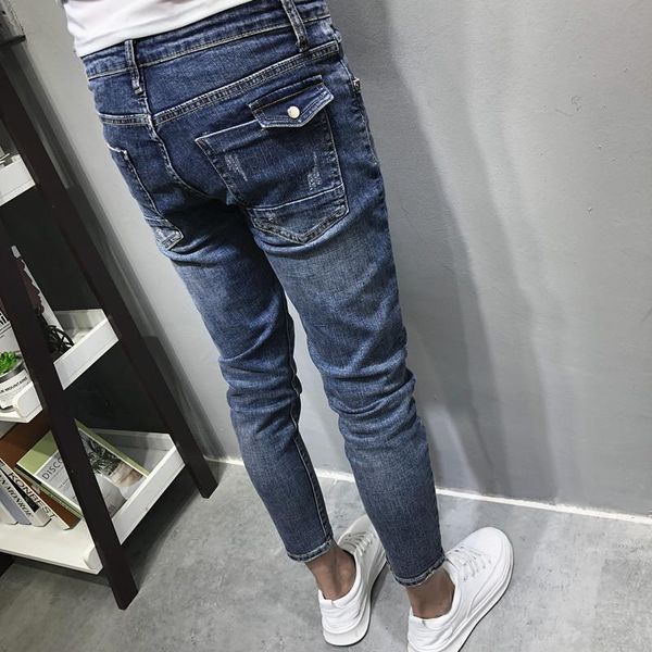 

wholesale 2021 labeled cat's whiskers jeans men's spring autumn korean slim stretch foot pants social youth pencil, Blue