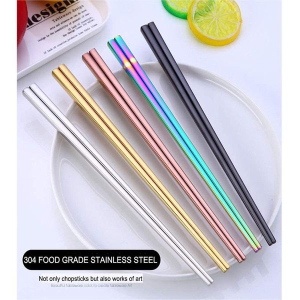 

chopsticks 1pair stainless steel square colorful titanium plating metal chop sticks gift tableware kitchen accessorie