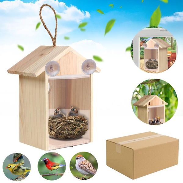 

wood bird nests outdoor suction cup visible home garden window birdhou wall-mounted birdhouse wooden box cages