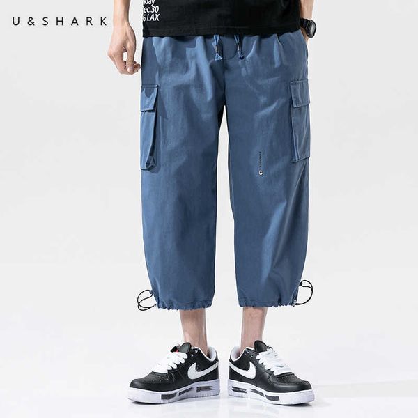 Ushark Summer Cropped Calças Homens Calças de Streetwear Calças Azul Branco Cáqui Chegada Casual Homens Jogger Calças Harem 100% Algodão 210603