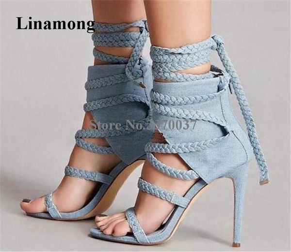 

spring fashion women open toe suede leather braided rope straps thin heel gladiator sandals lace-up high, Black