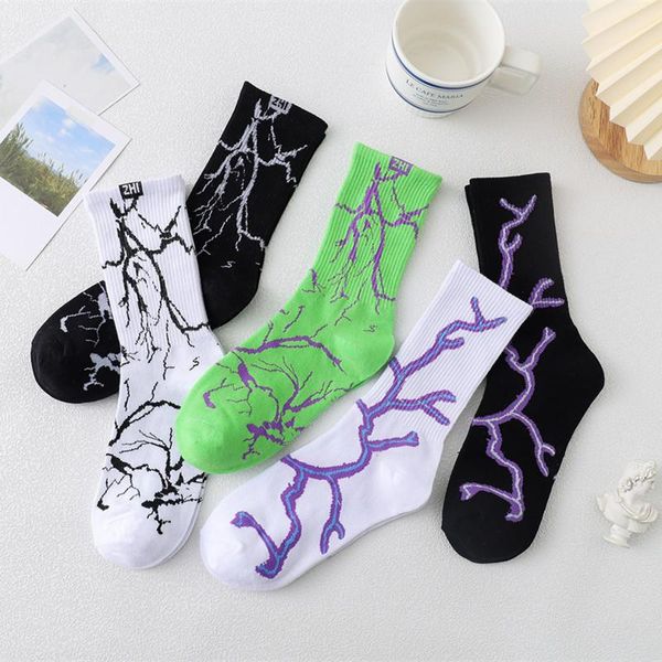

men's socks spring and summer korea ins trend men women tube hip-hop skateboard sports breathable long cotton, Black
