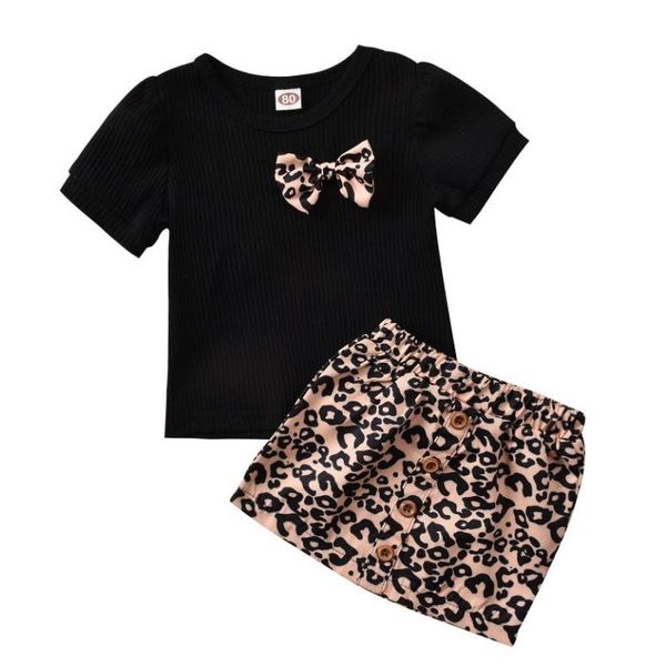 

clothing sets baby short sleeves + skirt, leopard print bow decoration elastic waist summer, White