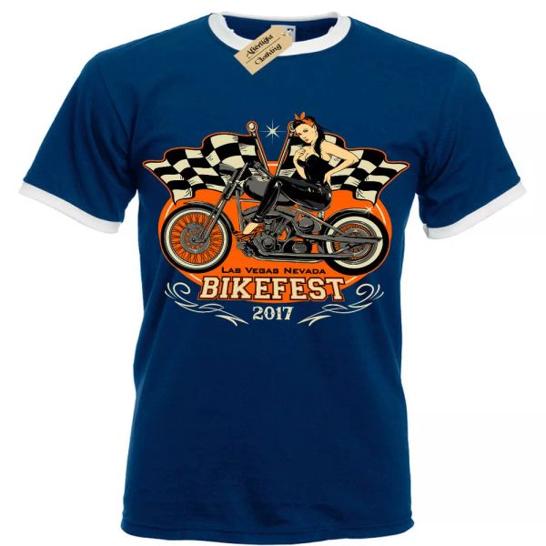 

bikefest camiseta las vegas nevada motero pinup hombre ringer, White;black