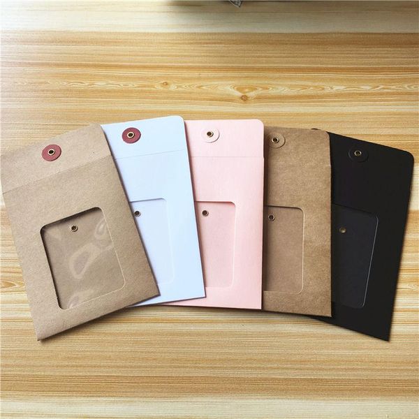 

gift wrap 12pcs/lot handmade kraft paper square envelope bags with transparent pvc window for file letter container bag strings
