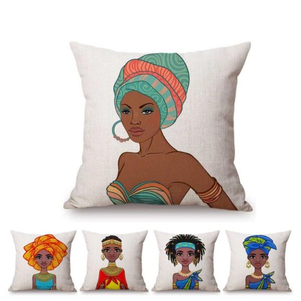 Cuscino/cuscino decorativo adorabile cartone animato principessa africana ragazza nera carino divano decorazione per la copertura dell'auto in cotone e lino per bambini