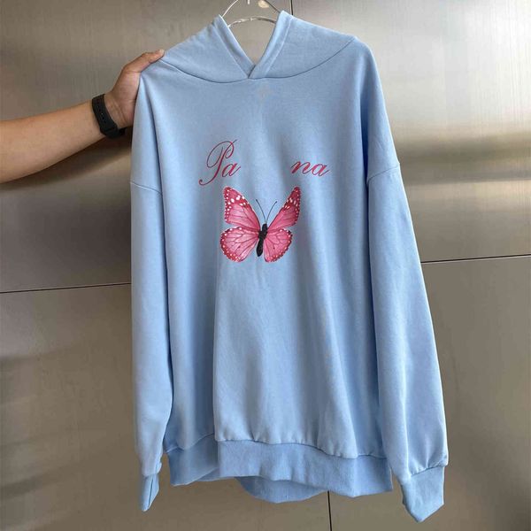 

design clothing chao pa + 2021 autumn and winter new korean long sleeve hoodie women's butterfly letter printed couple's coat, Black