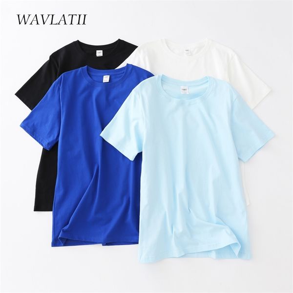 

wavlatii women cotton t shirts lady casual white black tees female summer oversized blue wt2103 210720