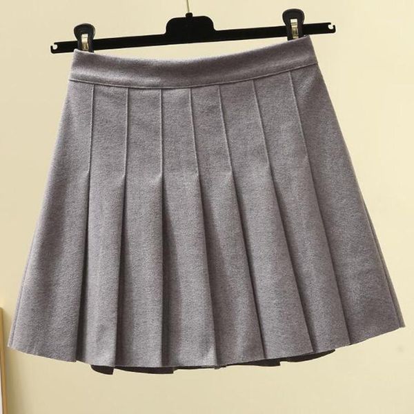 

skirts high waist women solid woolen autumn winter casual pleated skirt vintage fashion slim mini femme j835, Black