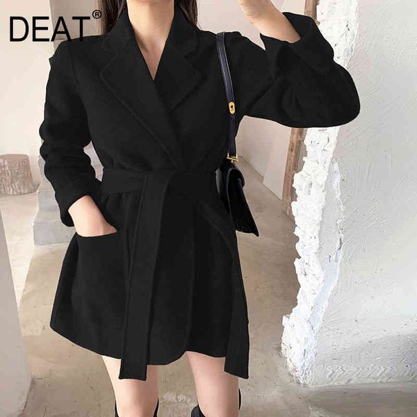 

[deat] black tweed notched collar coat thickened medium length small suit women korean fashion spring and autumn gx964 210428, White;black