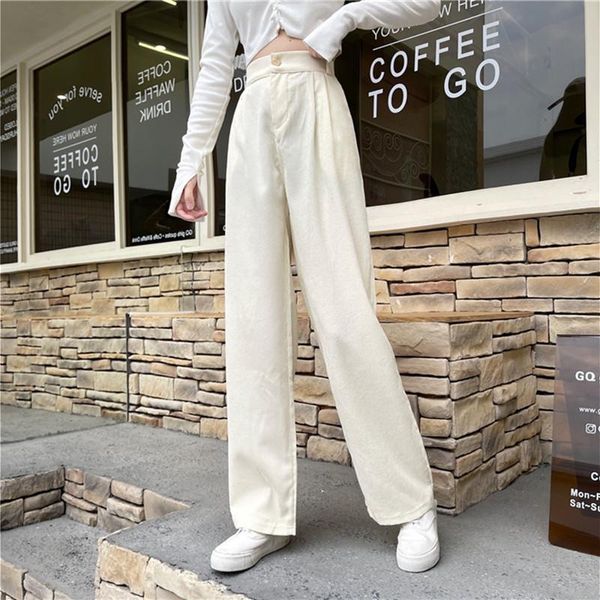 

women's pants & capris apricot high waist women casual corduroy fabric straight loose wide leg female mopping trousers quality, Black;white