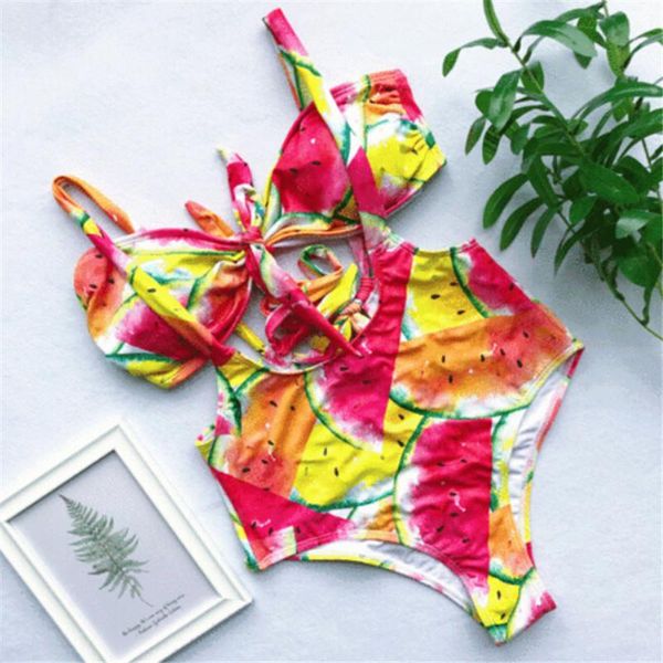 

one-piece suits summer women bandage swimwear animal printed backless sleeveless swimsuit padded high waist beachwear bikini set
