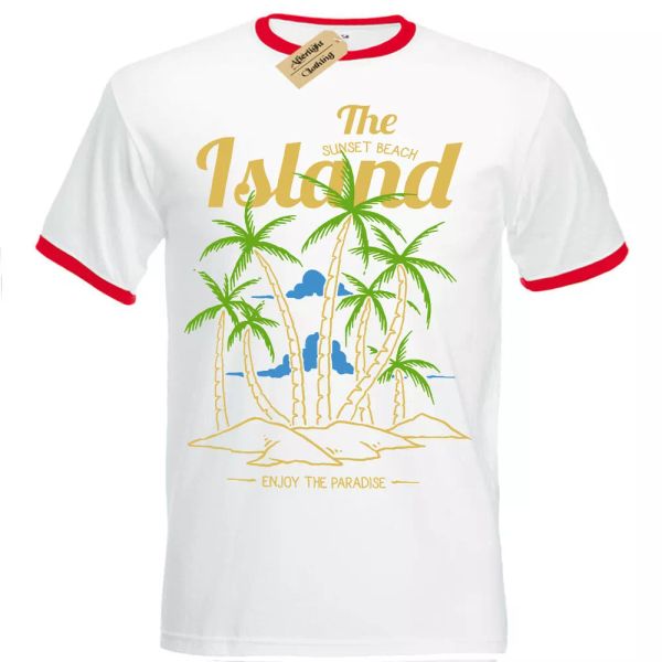 

die sonnenuntergang strand island t-shirt paradise herren ringer, White;black