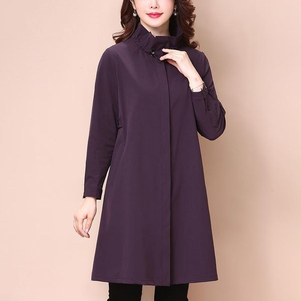 

women's jackets 2021 spring autumn women mid-length outwear female long-sleeved zipper solid pockets windbreake plus size 5xl coat a15, Black;brown