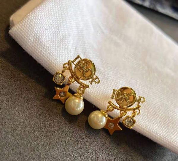 

design jewelry gold diamond pearl star fashion 925 silver needle female earrings, Golden