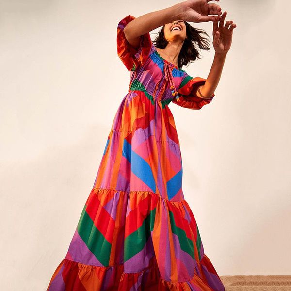 

ethnic clothing boho ruffle gown party robes outfits african dresses for women 2021 autumn print half sleeve maxi, Red