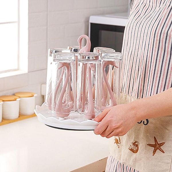 

kitchen storage & organization swan-shaped household cup holder, rotating glass drying rack, rack with 6 shelves mug