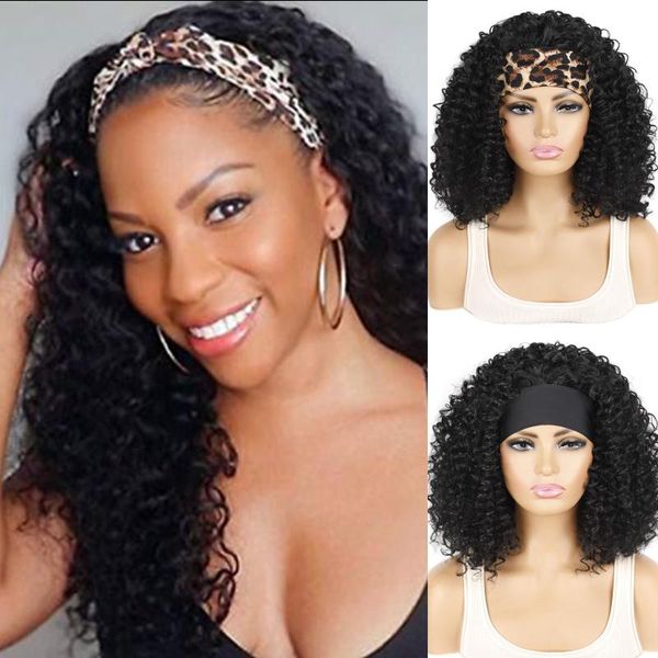 

synthetic wigs lvhan curly headband wig brazilian adjustable head band machine made for women, Black
