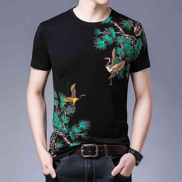 

men's polos party club outfit clothing tshirt for bird print tee o neck slim fit t shirt men summer camisetas xk7u, White;black