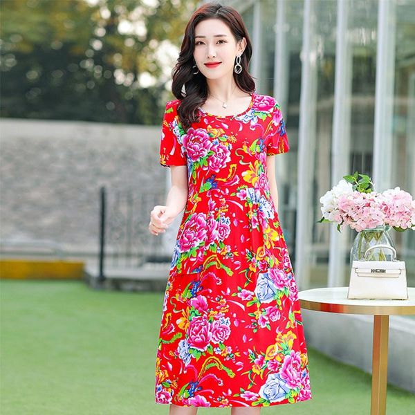 

casual dresses floral print dress summer vestidos short sleeve ladies midi long female 2021 loose, Black;gray