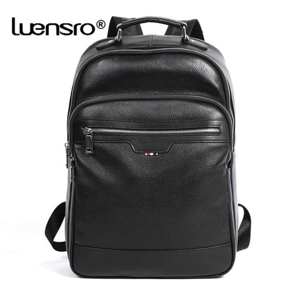 Rucksack Männer Echtes Leder Rucksack Mode Schultasche Für Teenager Jungen Reisetasche Männliche Laptop Rucksack Leder Taschen 210929