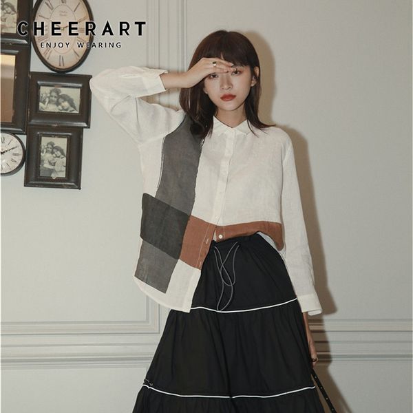 

color black white long sleeve shirt women and blouse button up casual fall korean fashion clothing 210427