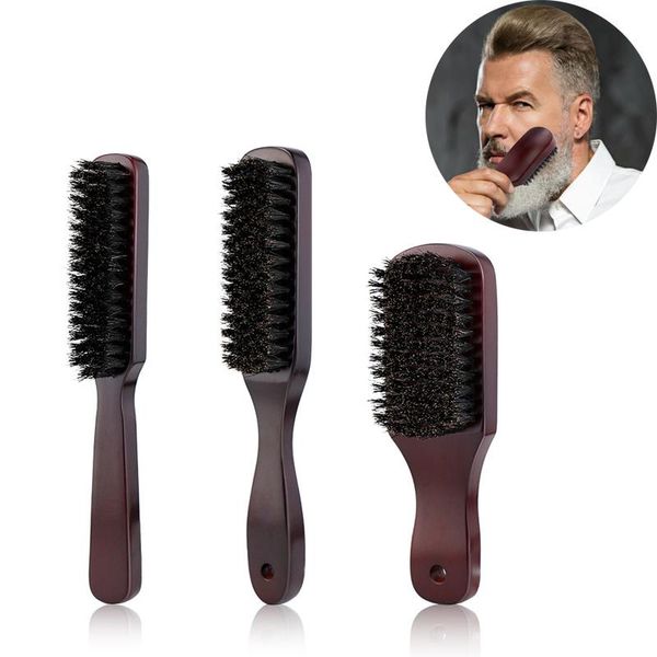 

hair brushes wood handle boar bristle cleaning brush hairdressing men beard anti static barber styling comb shaving tools, Silver