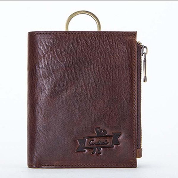 

wallets genuine leather men's short wallet blocking coin purse id holder with anti-theft chain in different colors, Red;black