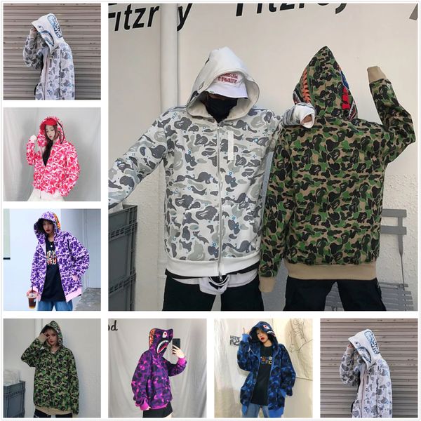 

apes men shark hoodies women's cardigan hooded jacket luminous camouflage star head m-3xl 0502, Black