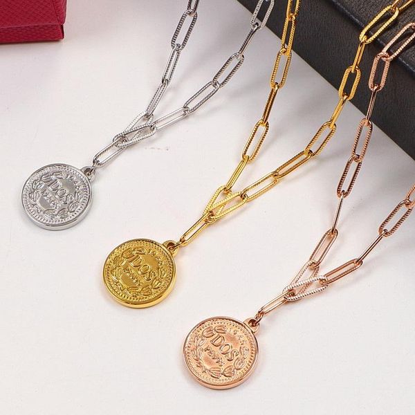 

chains coin pendant necklace titanium steel circle queen short chain, Silver