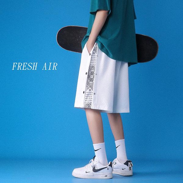 

men's pants buckled cashew flower shorts summer loose casual 5-point, Black